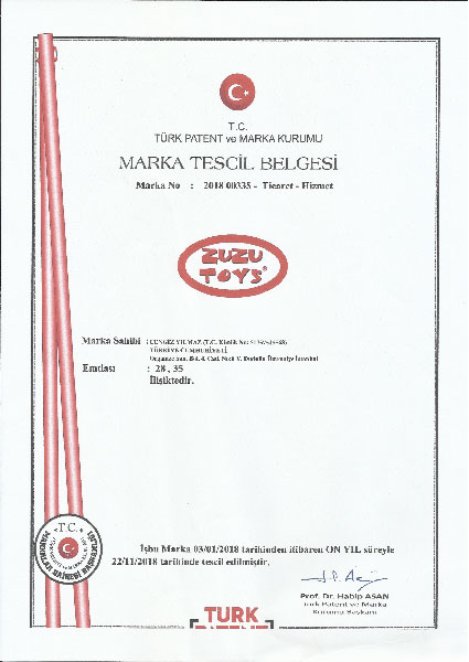 Zuzu Toys Brand Registration Certificate