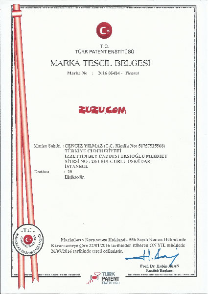 zuzu.com Trademark Registration Certificate